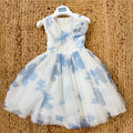 abito bimba elegante bianco e azzurro floreale con tulle
