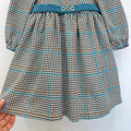 Abito bimba primo compleanno pied de poule con fascia petrolio e applicazione gioiello