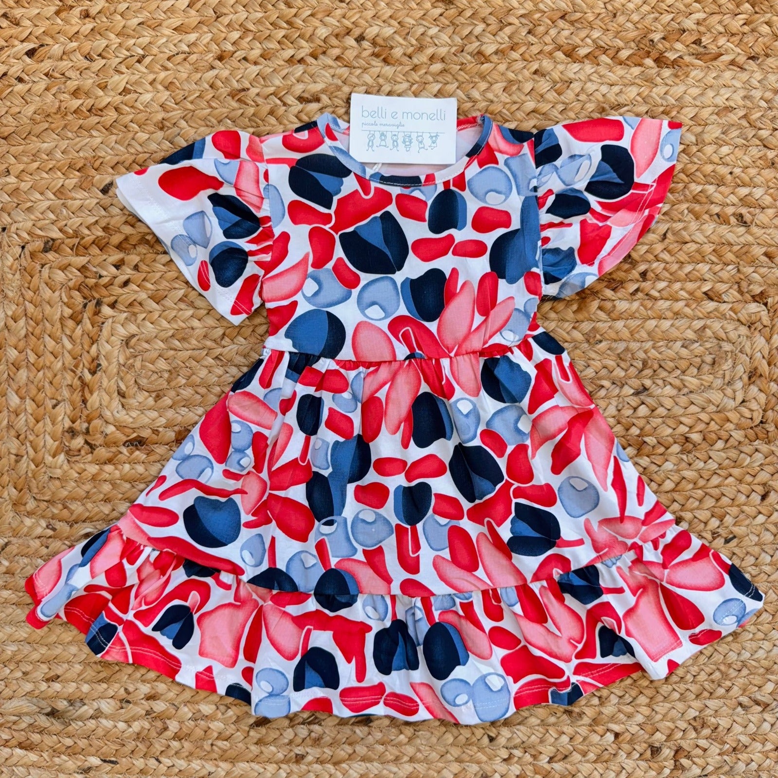 abito bimba cotone fantasia multicolor con balze e cintura