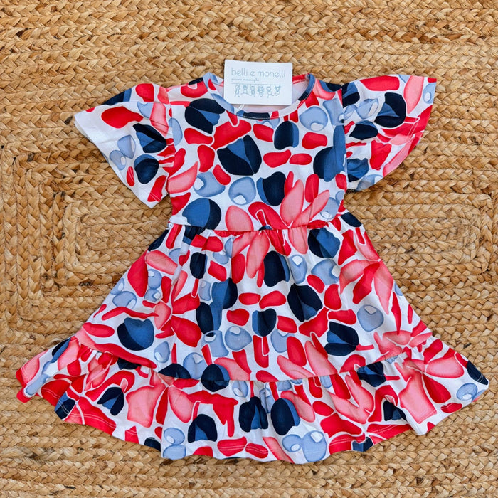 abito bimba cotone fantasia multicolor con balze e cintura