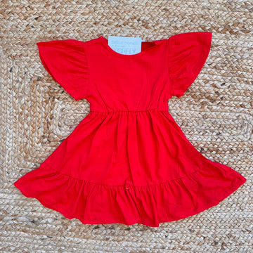 abito bimba cotone rosso con balze e maniche ampie