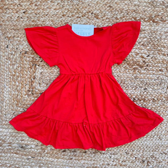 abito bimba cotone rosso con balze e maniche ampie