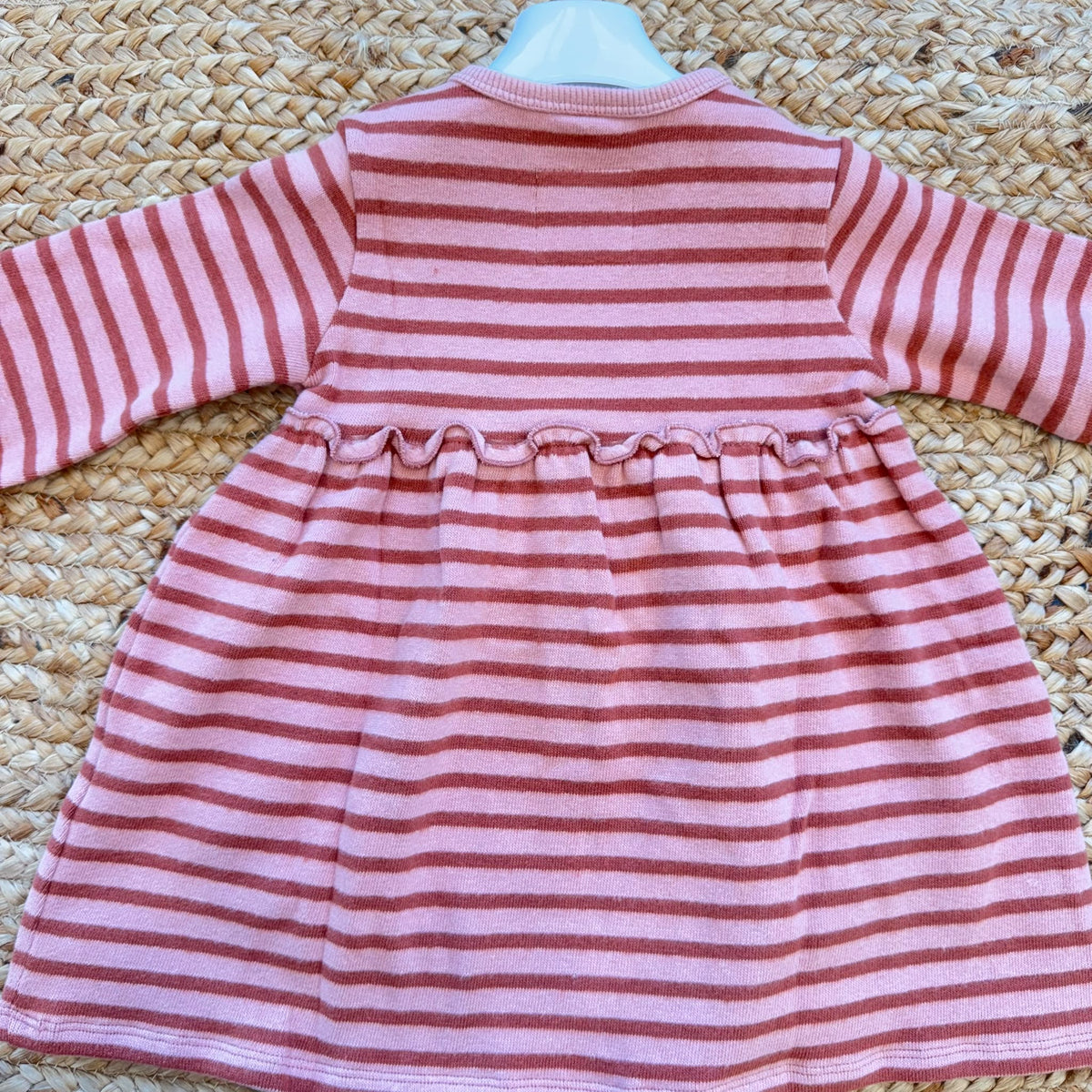 Abito bimba in 100% cotone felpato a righe rosa e mattone