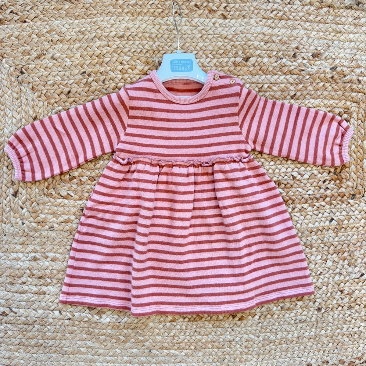 Abito bimba in 100% cotone felpato a righe rosa e mattone
