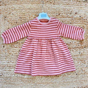 Abito bimba in 100% cotone felpato a righe rosa e mattone