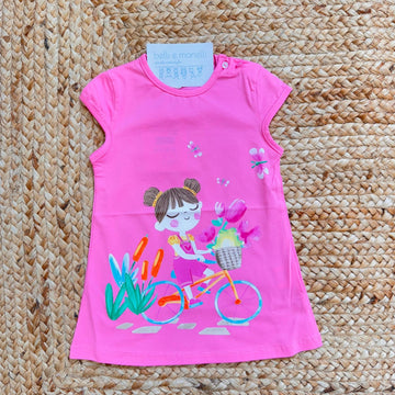 abito bimba cotone rosa stampa bambina in bicicletta stile mare