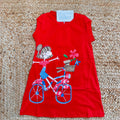 abito bimba cotone rosso con bambina bicicletta