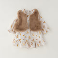 Abito bimba ecrù in cotone con fantasia floreale e gilet coordinato