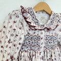 Abito bimba punto smock floreale con fiocchi in velluto bordeaux