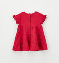 Retro abito bimba color fragola con chiusura posteriore e balze