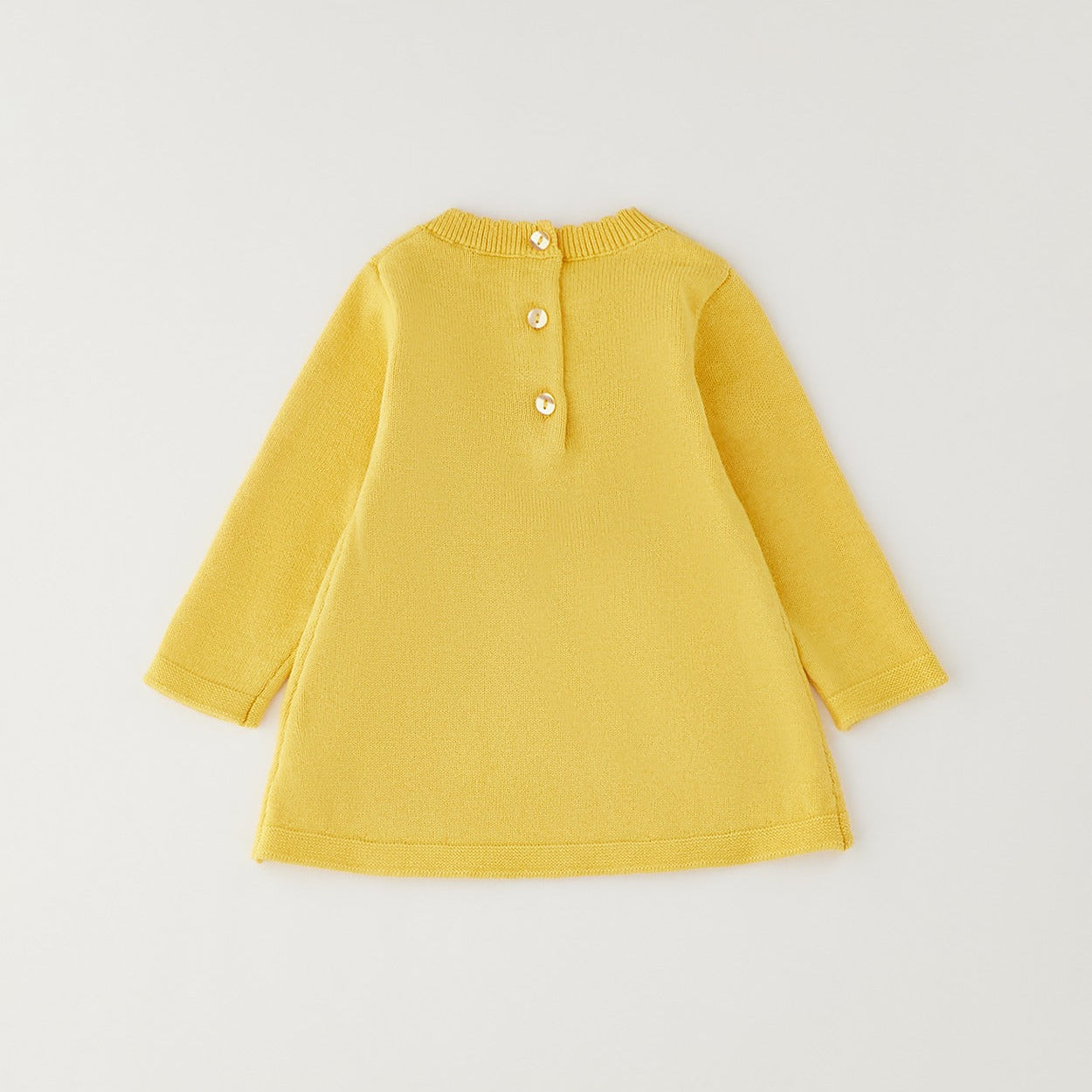 Abito bimba giallo in cotone e lana con fiori applicati in rilievo