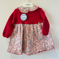 Abito bimba con corpino in maglia amaranto e gonna floreale in cotone