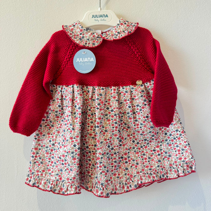 Abito bimba con corpino in maglia amaranto e gonna floreale in cotone