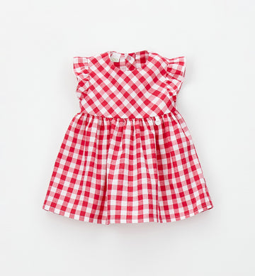 abito bimba quadretti rossi elegante estivo con ruches