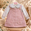 Abito bimba rosa con camicia floreale in cotone e tasche frontali