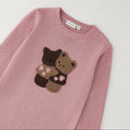 Abito bimba rosa in maglia a maniche lunghe con due orsetti applicati sul davanti