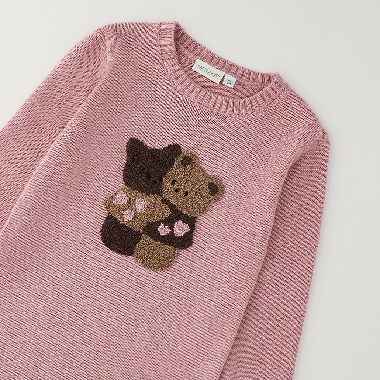 Abito bimba rosa in maglia a maniche lunghe con due orsetti applicati sul davanti