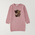 Abito bimba rosa in maglia a maniche lunghe con due orsetti applicati sul davanti