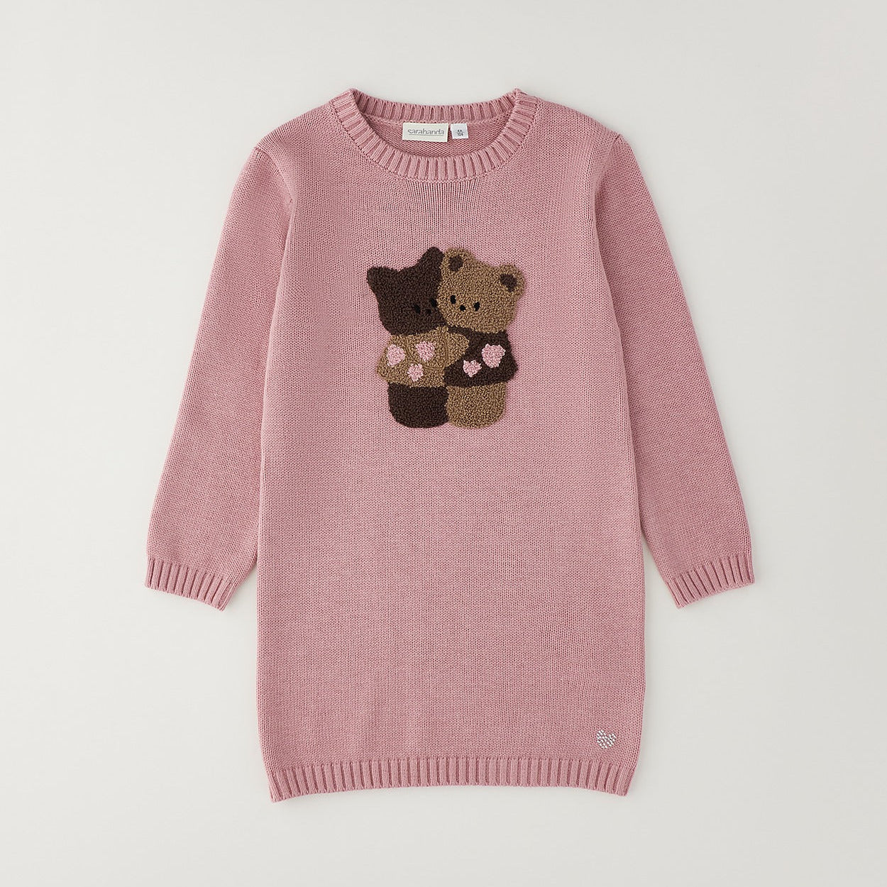 Abito bimba rosa in maglia a maniche lunghe con due orsetti applicati sul davanti