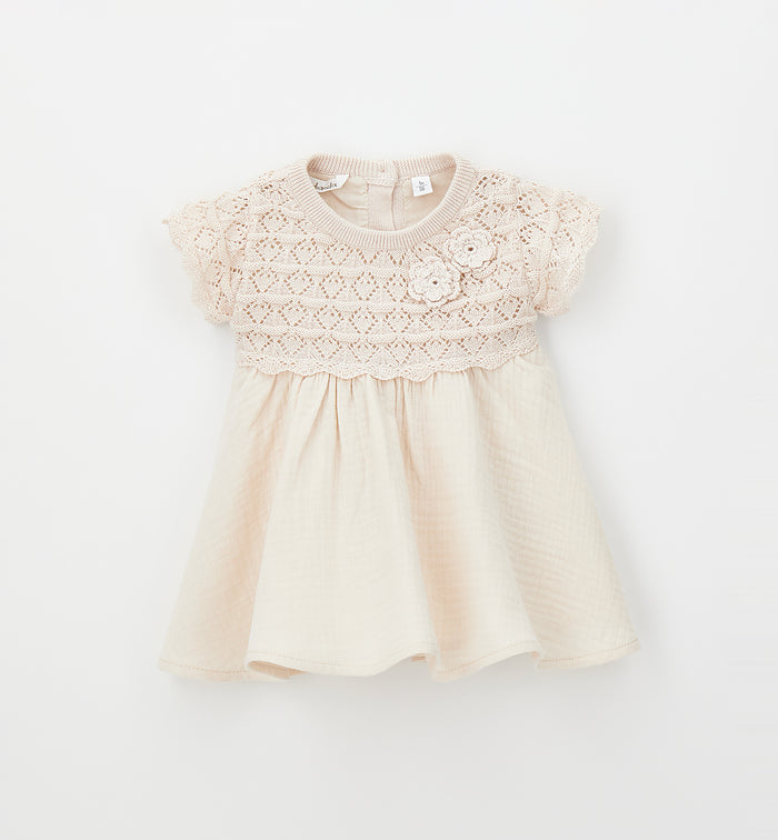 abito bimba rosa nude elegante cotone con pizzo
