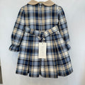 Abito bimba tartan blu e beige con colletto e fiocco
