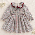 Abito bimba tartan punto smock con dettagli bordeaux