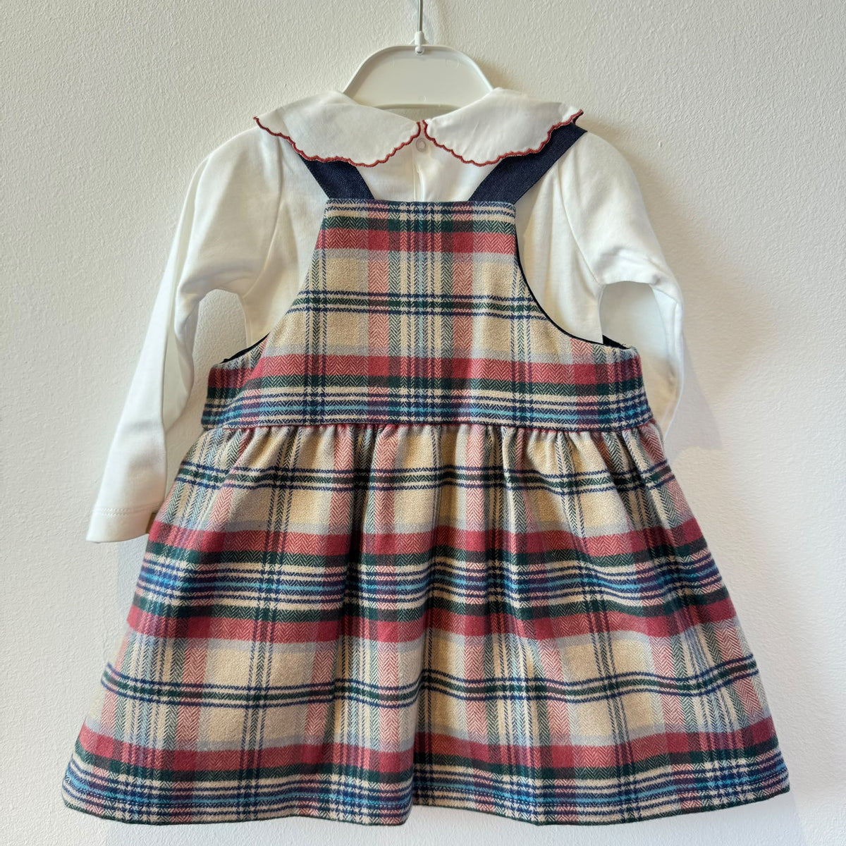 Abito bimba in cotone tartan con colletto bianco ricamato