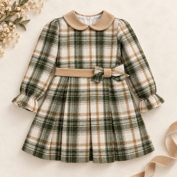 Abito bimba tartan verde con fiocco, foto 1