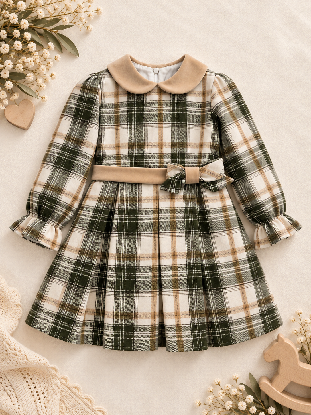 Abito bimba tartan verde con fiocco, foto 6