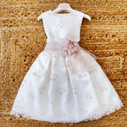 Abito da cerimonia bambina avorio con ricami rosa cipria