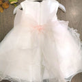 abito bimba, abito battesimo, organza, doppia balza, cintura in organza rosa, fiore realizzato a mano, moda bimba, vestiti cerimonia, abiti eleganti.