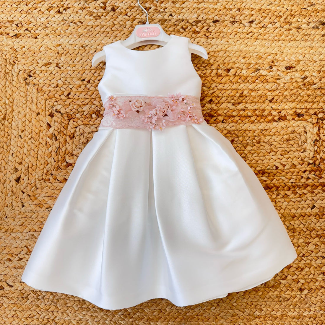 Vestito cerimonia bambina bianco con cintura floreale