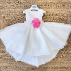 Abito cerimonia bambina bianco con fiocco e fiori