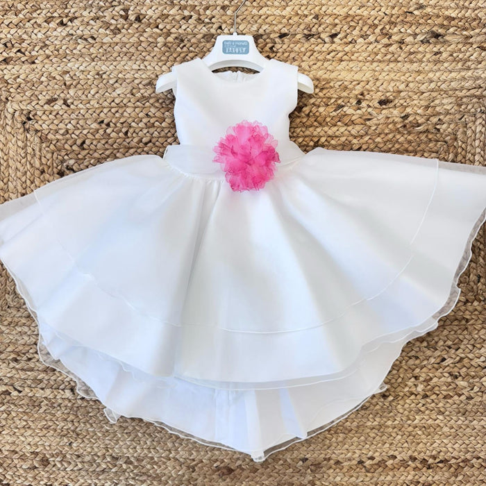Abito cerimonia bambina bianco con fiocco e fiori