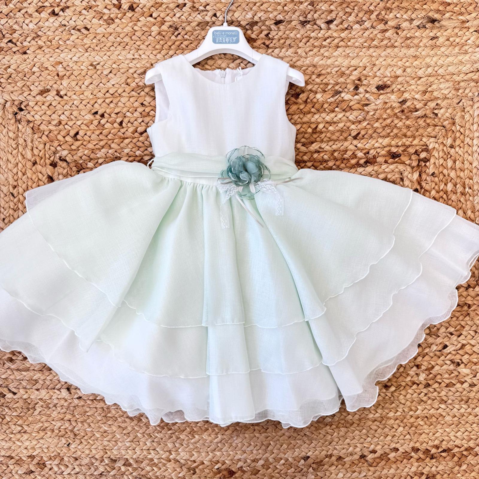 Abito cerimonia bambina verde acqua con fiocco