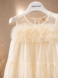Abito bimba elegante color vaniglia in tulle per cerimonia