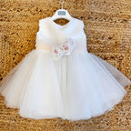 Abito da damina in mikado con tulle e cintura rosa