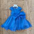 Abito elegante bimba blu royal con maxi fiocco e gonna ampia