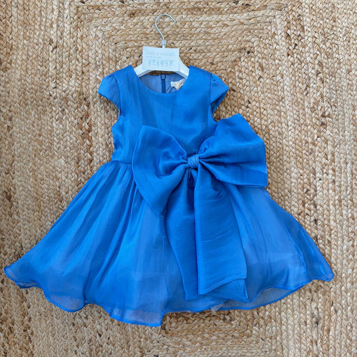 Abito elegante bimba blu royal con maxi fiocco e gonna ampia