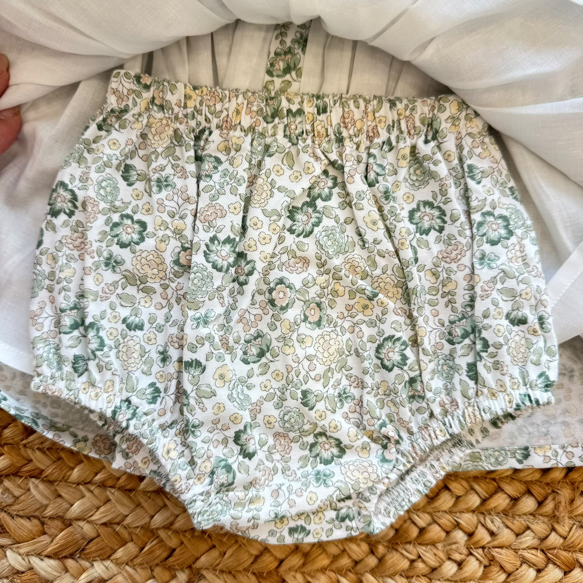 Abito bimba floreale verde Sardon in 100% cotone con punto smock