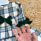 manica con fiocco velluto verde bosco abito bambina