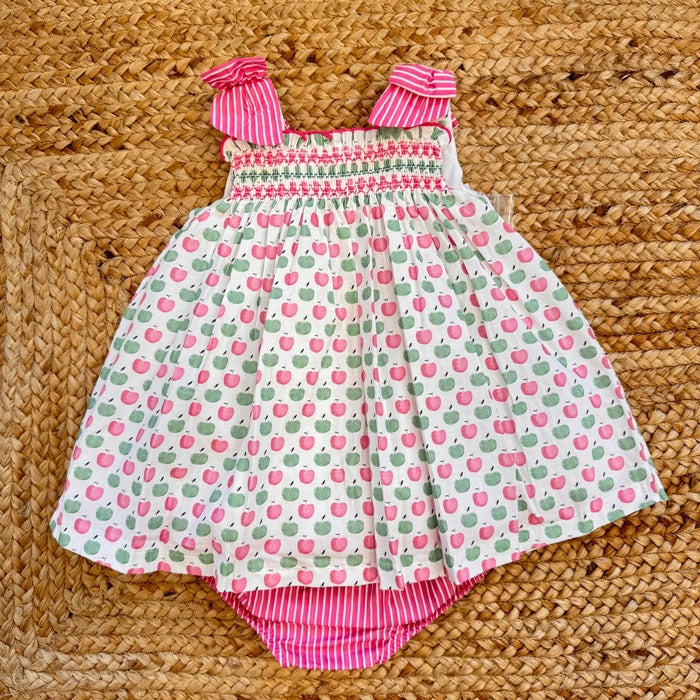 abito neonata cotone fantasia mele rosa verde