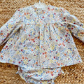 Abito pagliaccetto bimba floreale Yoedu con punto smock e pagliaccetto coordinato