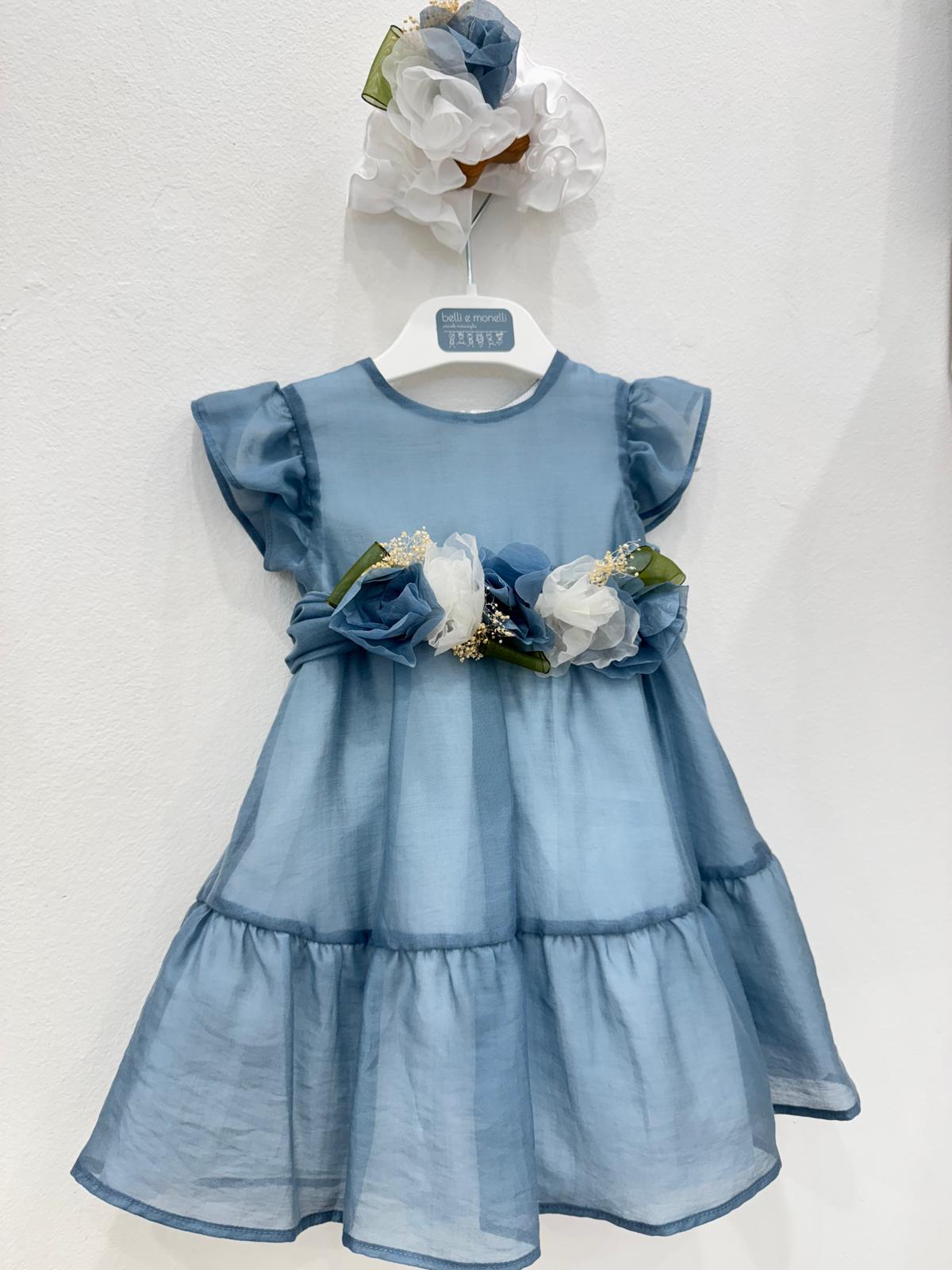  Abito primo compleanno bimba in misto cotone con fiori.