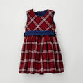	Abito scozzese bambina Sarabanda rosso con fantasia tartan e fascia blu in vita