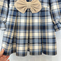 Abito bimba tartan blu e beige con colletto e fiocco