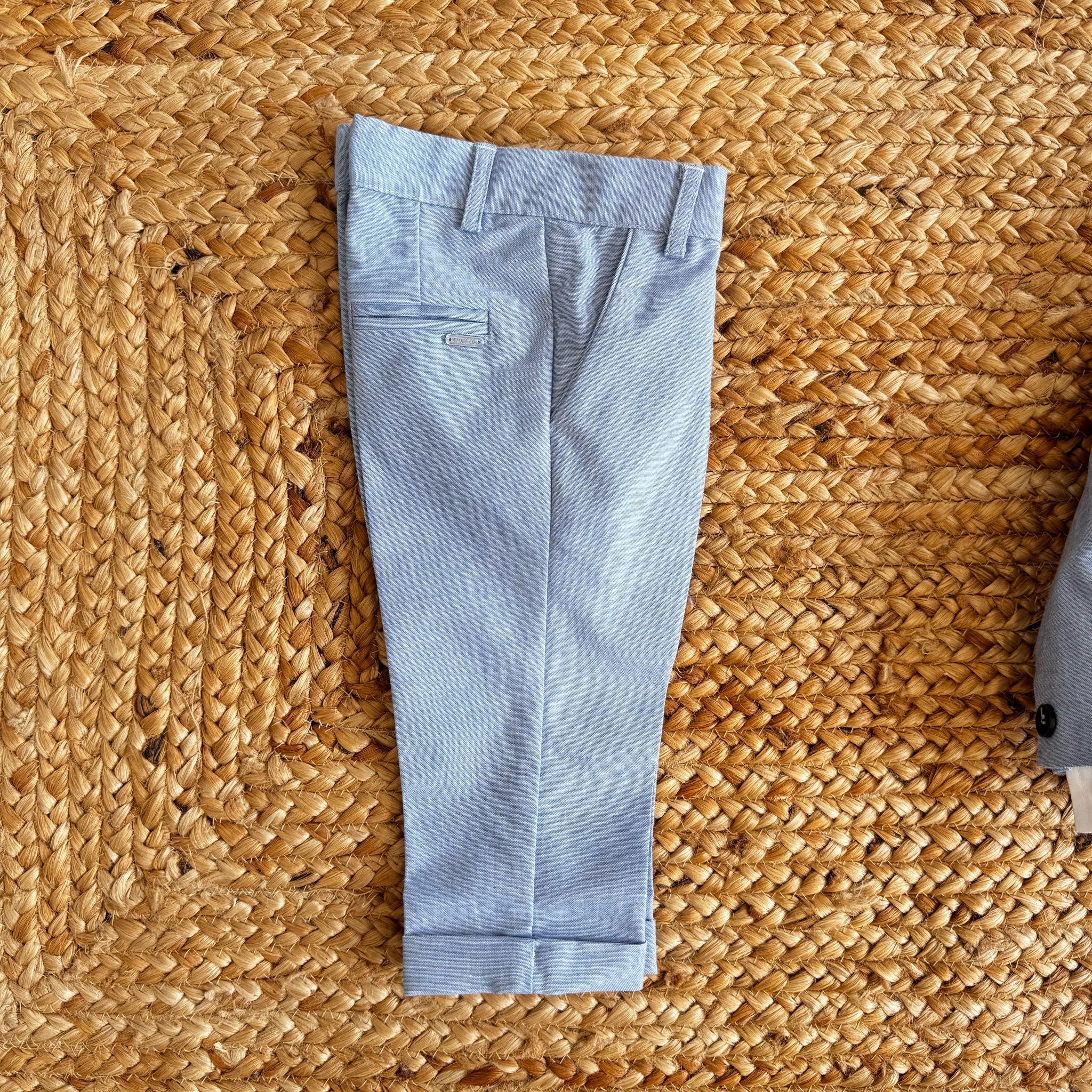 ABITO COMPLETO IN SHANTUNG AZZURRO – ELEGANTE PER BATTESIMO E CERIMONIA NEONATO