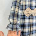 Abito bimba tartan blu e beige con colletto e fiocco
