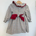 Abito bimba tartan punto smock con dettagli bordeaux