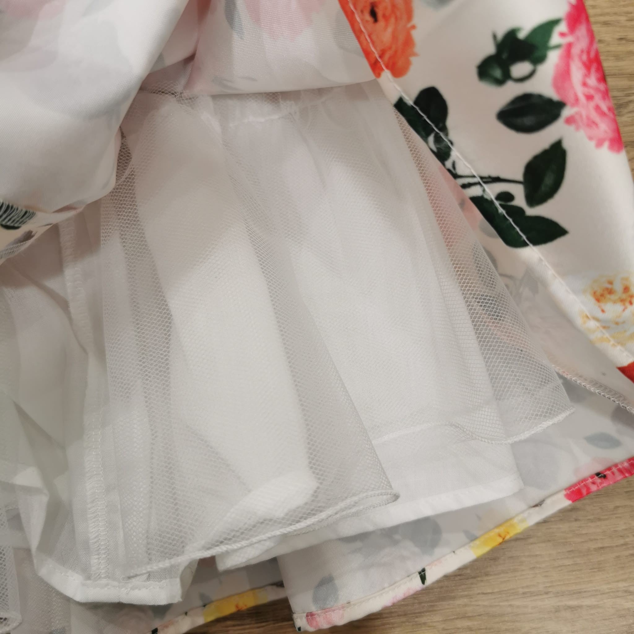 Abito In Mikado Stampa Floreale, Sottogonna In Tulle